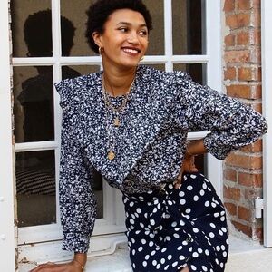 MIRTH Farrar Blouse Blue Block Print Handmade Edition Lightweight Size Medium
